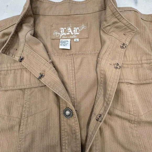 Y2K Live A Little Jacket Womens XL Khaki Concho Button Western Utility - Picture 5 of 11